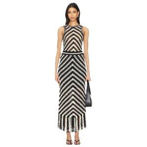 😮NWT - ZIMMERMANN Halliday Hand Crochet Skirt - 0P - Black/White w/ Tassels
